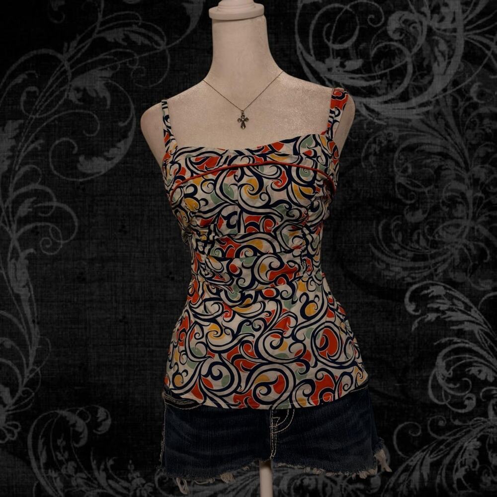 mix colors swirl Y2k retro boho whimsical fairy vintage cami top